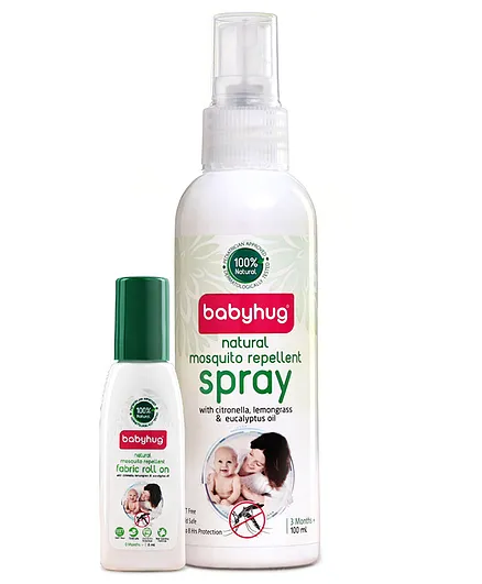 Babyhug Natural Mosquito Repellent Fabric Roll On - 8 ml & Spray - 100 ml