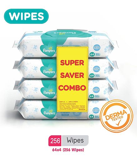 Pampers Fresh Clean Baby Wipes - 64 Pieces - (Pack of 4)