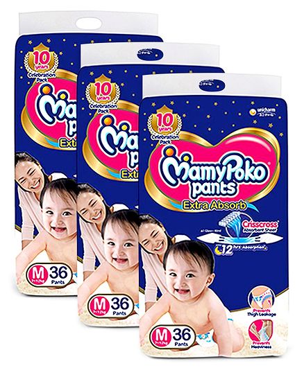 MamyPoko Extra Absorb Pant Style Diapers Medium - 36 Pieces - (Pack of 3)
