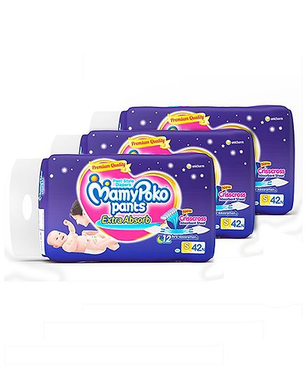 MamyPoko Extra Absorb Pant Style Diapers Small - 42 Pieces - (Pack of 3)