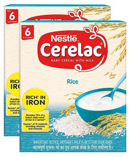 Nestle Cerelac Fortified Baby Cereal With Milk Rice From 6 Months 300gm Bib Pack(Pack of 2)