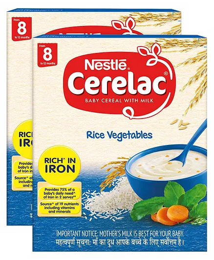 Nestle Cerelac Fortified Baby Cereal With Milk Rice Vegetables - From 8 Months 300gm Bib Pack(Pack of 2)