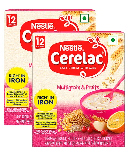 Nestle Cerelac Fortified Baby Cereal With Milk Multi Grain & Fruits - 300 gm Bib Pack(Pack of 2)