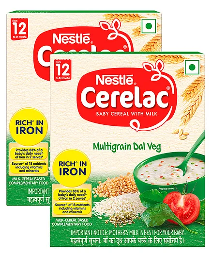 Nestle Cerelac Fortified Baby Cereal With Milk Multi Grain Dal Veg From 12 Months 300gm Bib Pack(Pack of 2)