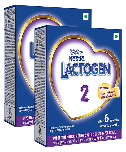 Nestle Lactogen 2 Follow-Up Formula Powder - After 6 months Stage 2 400 gm Bib Pack(Pack of 2)