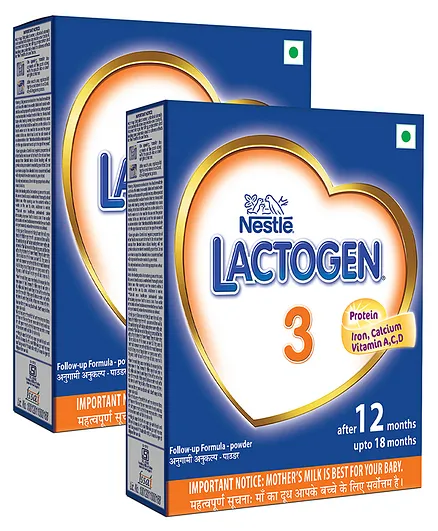 Nestle Lactogen 3 Follow-Up Formula Powder After 12 Months Stage 3 400 gm Bib Pack(Pack of 2)