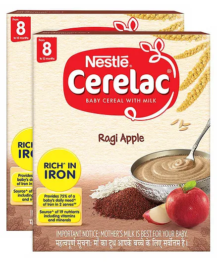 Nestle Cerelac Fortified Baby Cereal With Milk Multi Ragi Apple From 8 Months 300gm Bib Pack(Pack of 2)