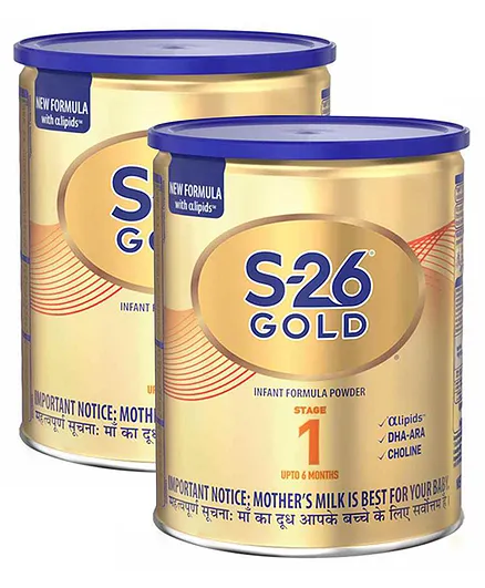 Nestle S-26 Gold Infant Formula Powder Stage 1 Tin Pack - 400 g (Pack of 2)