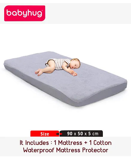 Babyhug Baby Mattress Floral Print - Off White & Babyhug Waterproof Mattress Protector Fitted Sheet - Grey