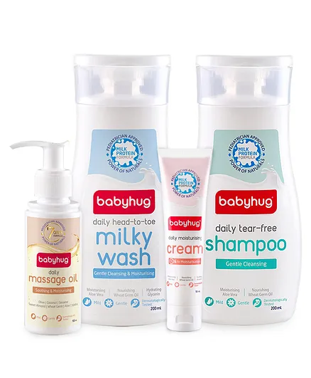 Babyhug Shampoo 200 ml, Body wash 200 ml, Cream 100 ml & Oil 100 ml