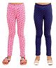 Kids Cave Polka Dots Printed Ankle Length Pack Of 2 Leggings - Blue & Pink