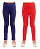 Kids Cave Combo Pack Of 2 Flower & Polka Dotted Leggings - Blue Red