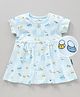 Child World Half Sleeves Frock Panda Print - Sky Blue