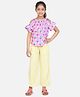 Lilpicks Couture Half Sleeves Balloon Print Top And Stripes Print Pants Set - Pink And Yellow