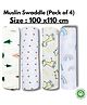 LazyToddler Organic Cotton Muslin Baby Swaddle Blanket Panda Pack Of 4 - Multicolor