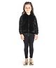 Cherry Crumble By Nitt Hyman Full Sleeves Solid Front Zipper Round Neck Furry Jacket - Black