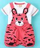 WOW Clothes Cotton Woven Dungaree with Half Sleeves Tee Tiger Print & Applique - Cherry