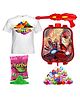 Fiddlerz Holi Pichkari High Pressure Water Gun Toy Back Holding Tank For Kids with Holi Combo of 200 Water Balloons , 1 Tshirt & 1 Pkt Holi Color Pool Party Fun