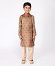 Tabard Full Sleeves Peacock Print Ethnic Kurta - Orange
