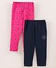 Bodycare Full Length Leggings Watermelon Print & Stoned Flower Applique Pack Of 2 - Pink Navy Blue