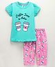 Grab It Half Sleeves Capri Set Coffee Print- Pink Blue