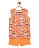 SuperBottoms Sleeveless Beach Print Tee With Shorts - Orange
