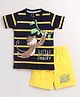 Little Marine Half Sleeves Stripe And Monkey Print T Shirt And Shorts - Navy Blue