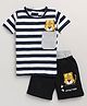 Little Marine Half Sleeves Stripe And Tiger Print T Shirt And Shorts - Navy Blue & Black
