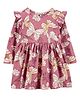 Carter's Cotton Knit Full Sleeves Frock with Frill Detailing & Butterfly Print - Pink
