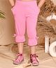 Kids Cave Three Fourth Length Bow Applique Gathered Detail Solid Capri Pants - Pink