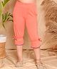 Kids Cave Three Fourth Length Bow Applique Gathered Detail Solid Capri Pants - Orange
