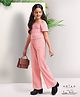 Arias Cotton Gauze Dobby Full Length Jumpsuit With Adjustable Sleeves - Peach