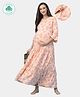 ECOMAMA 3/4th Sleeves Organic Cotton & Bamboo Antimicrobial Maternity Nighty Floral Print - Peach