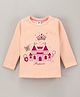 Teddy Full Sleeves Cotton Top Castle Print- Peach