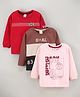 Mini Donuts Cotton Knit Full Sleeves Text Printed T Shirts Pack Of 3 - Peach Red & Brown
