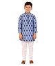 P-MARK Full Sleeves Warp Ikat Traditional Kurta & Pyjama Set - Blue