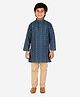 P-MARK Full Sleeves Dotted Stripes Print Kurta & Contrast Solid Pajama Set - Blue