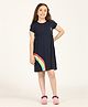 Zion Short Sleeves Rainbow And Bug Print Flared Dress - Navy Blue