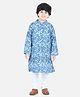 Aww Hunnie Full Sleeves Floral Trellis Print Jaipuri Cotton Kurta & Solid Pajama 100% Cotton Set - Blue & White