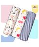 LazyToddler Cotton Soft Premium Flannel Swaddles Wrap for Newborn Baby Set of 3 (Flower,Moon & Blue Line)