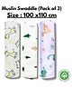 LazyToddler Cotton Organic Muslin Baby Swaddles Dino Rainbow & Plus Design Pack of 3 - Multicolour