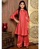 Lilpicks Couture Three Fourth Bell Sleeves Seamless Foil Printed Angrakha Kurta With Palazzo - Red