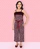 Cutecumber Sleeveless Animal Print Tulle Ruffled Neckline Detail Jumpsuit - Maroon