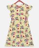 Lilpicks Couture Cap Sleeves Floral Printed Shirring Detailing Fit & Flare Dress - Yellow