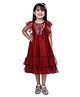 Peppermint Cap Sleeves Sequin Bodice Layered Tulle Fit & Flare Dress - Maroon