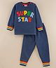 Wonderchild Full Sleeves Super Star Terry Applique Tee With Jogger Style Pants - Navy Blue