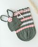The Original Knit Bunny Ear Detailed Cap With Striped Sleeping Bag - Grey Pink & White