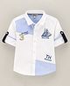 ToffyHouse 100% Cotton Woven Full Sleeve Shirt Boat and Text Embroidery  - White