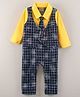 Wow Clothes Cotton Woven Full Sleeves Romper with Waistcoat & Tie Checkered - Lemon