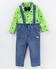 Wow Clothes Full Sleeves Tee & Dungarees Set Stripes and Giraffe Print - Green